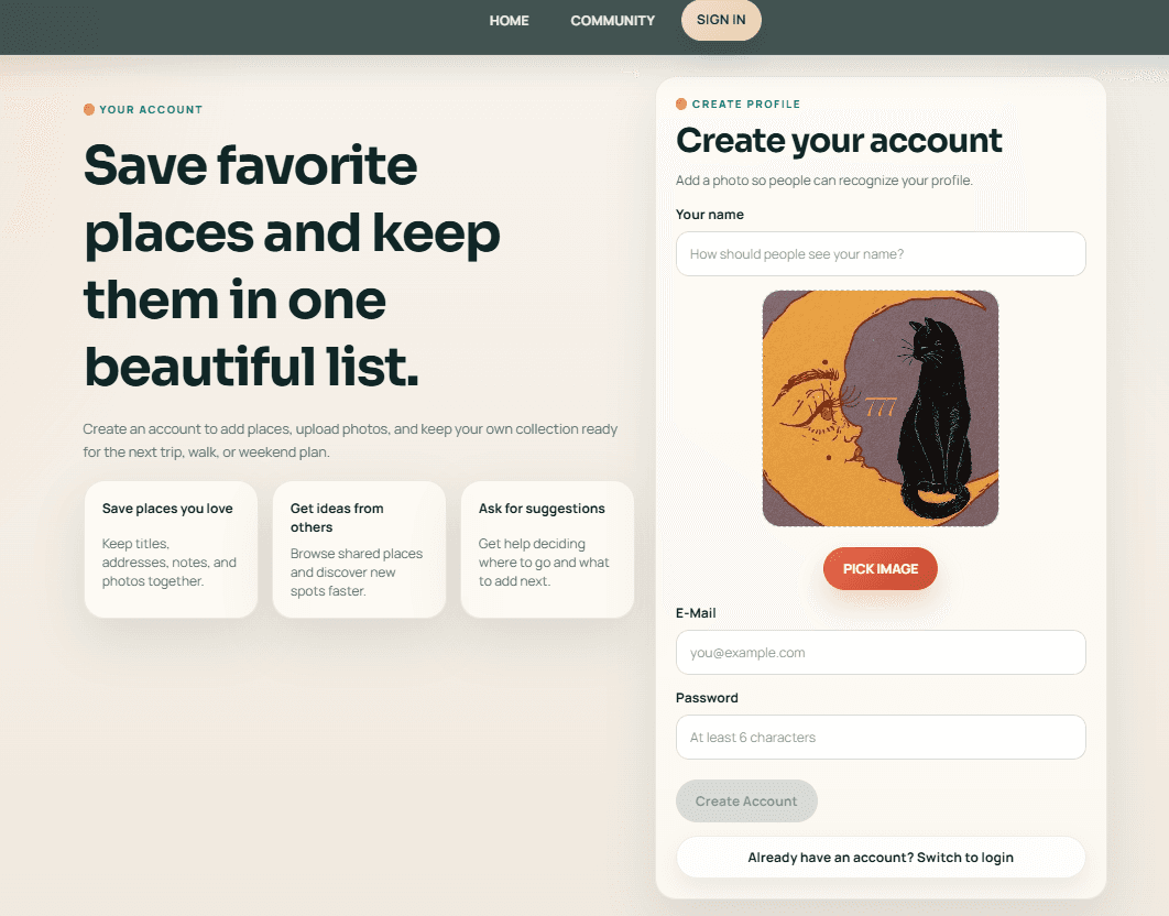 Create place flow with preview and checklist