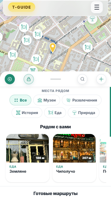 Interactive discovery map with nearby points and category filters