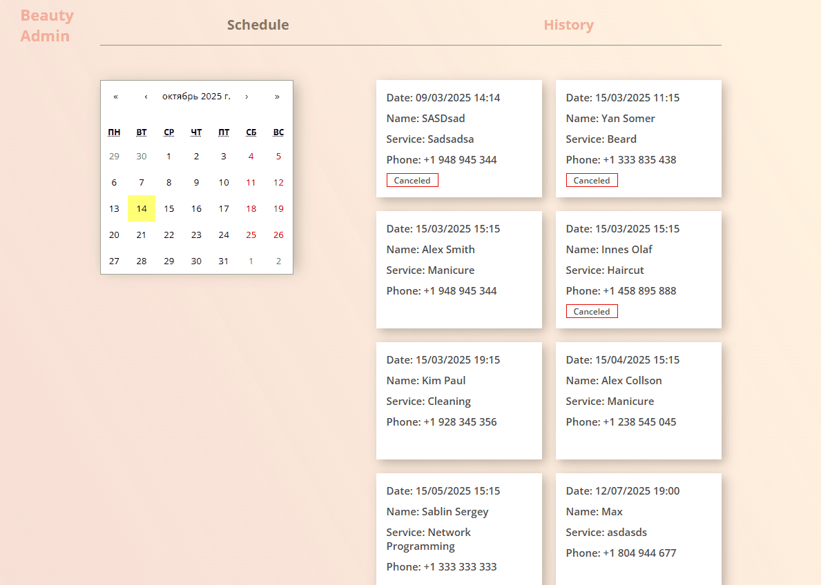 Calendar filtering and appointment details