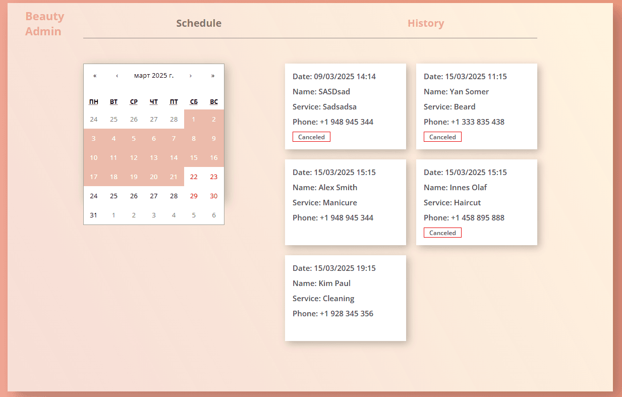 Form validation and appointment creation