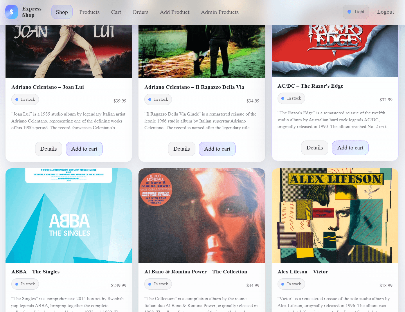 Storefront – product listing