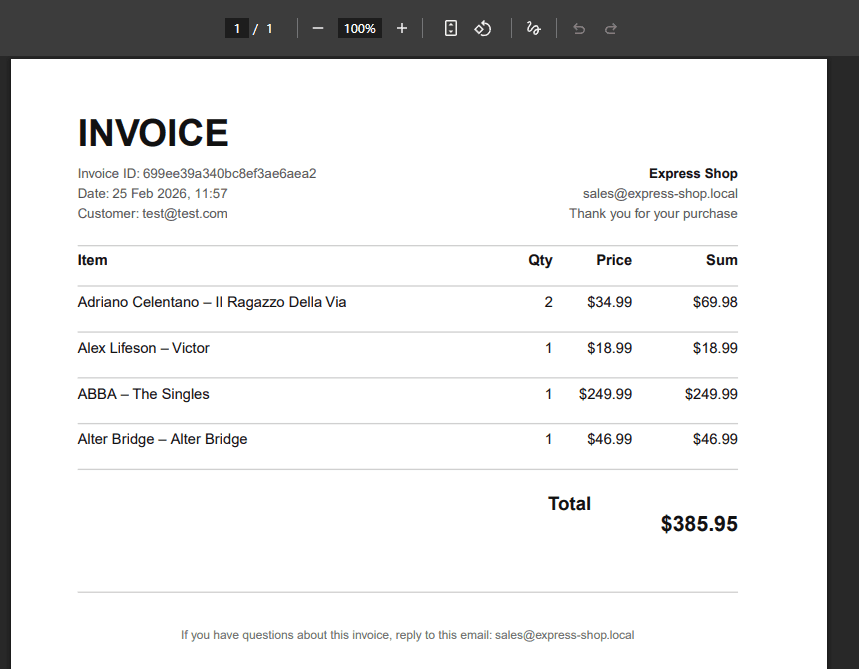 Invoice – PDF generated after purchase