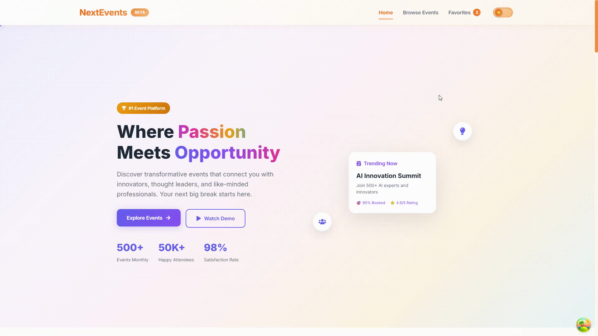 Homepage with advanced filtering