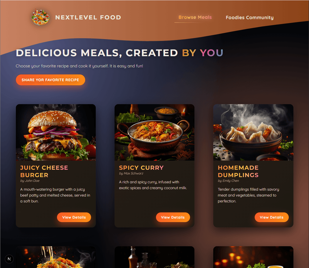 Browse all available meals page