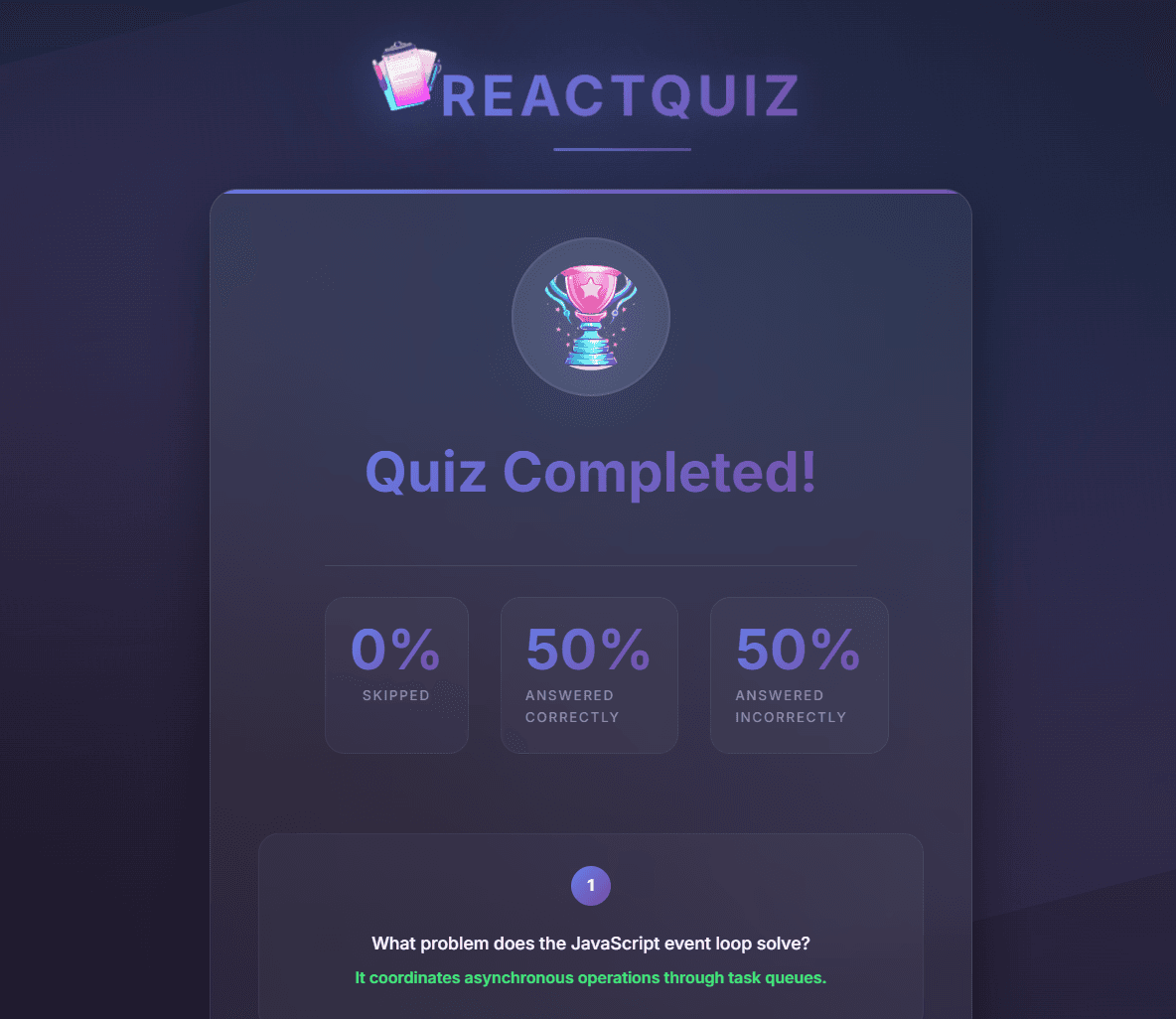 ReactQuiz Application Demo 2